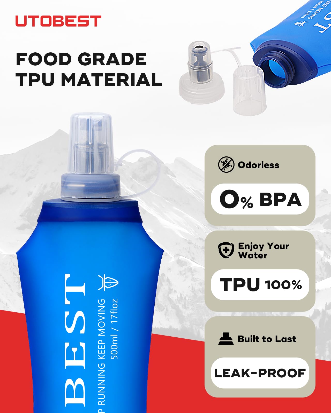 UTOBEST Soft Flask Running Water Bottle Collapsible Water Bottle for Trail Running Hydration Pack Hiking Cycling Climbing 500 ML