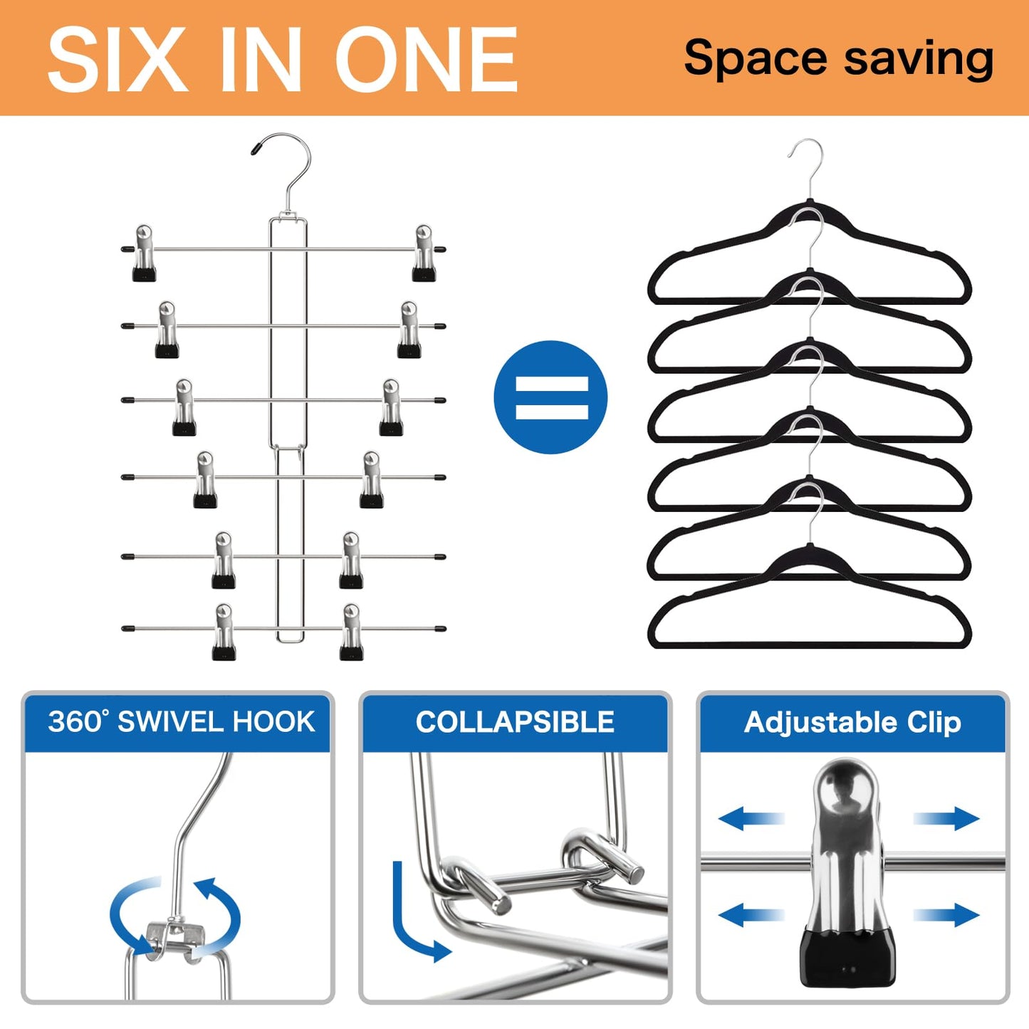 WYLWLS Pant Hangers, Pant Hangers with Clips,Skirt Hangers with Clips, 4 Pcs Tiered Skirt Hanger, Clothes Hangers Space Saving,Non Slip Hangers for Pants, Foldable,College Dorm Room Essentials