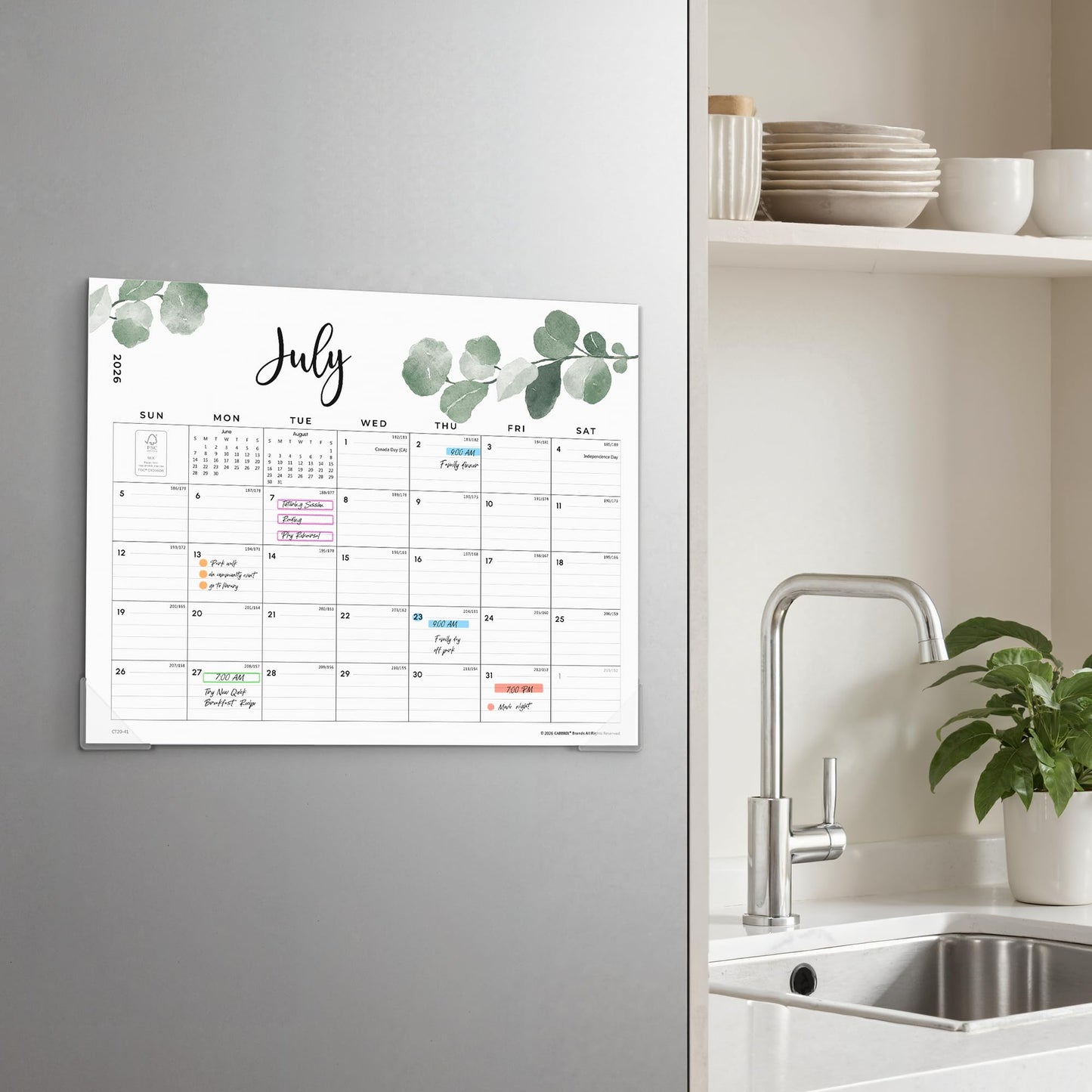 Cabbrix 2026 Magnetic Calendar for Refrigerator, July 2026 to December 2027 Fridge Calendar Magnet, 15 x 12 inch, Monthly Greenery Design, Easy Organizing