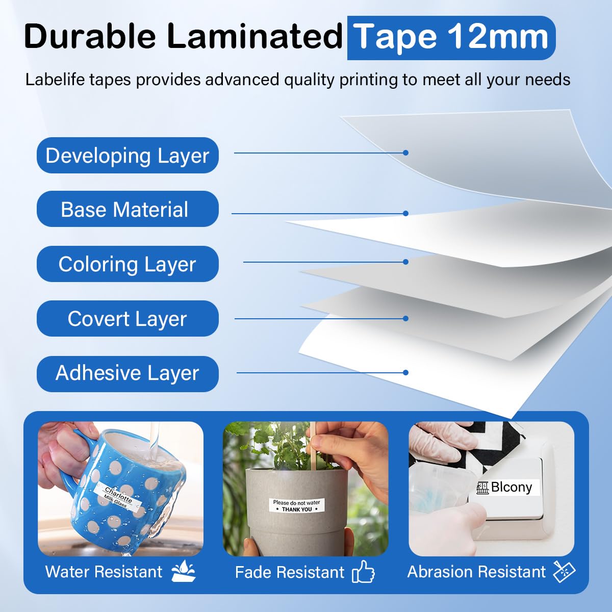 TZe-231 Label Maker Tape Replace for Brother Ptouch 12mm Tape TZe TZ 12 mm 0.47 Laminated White 1/2'' TZe231 Use for Brother P Touch PT-D210 PTH110 PTD600 PTD400AD PTD220 PT-P710BT PT-1290, 6 Pack