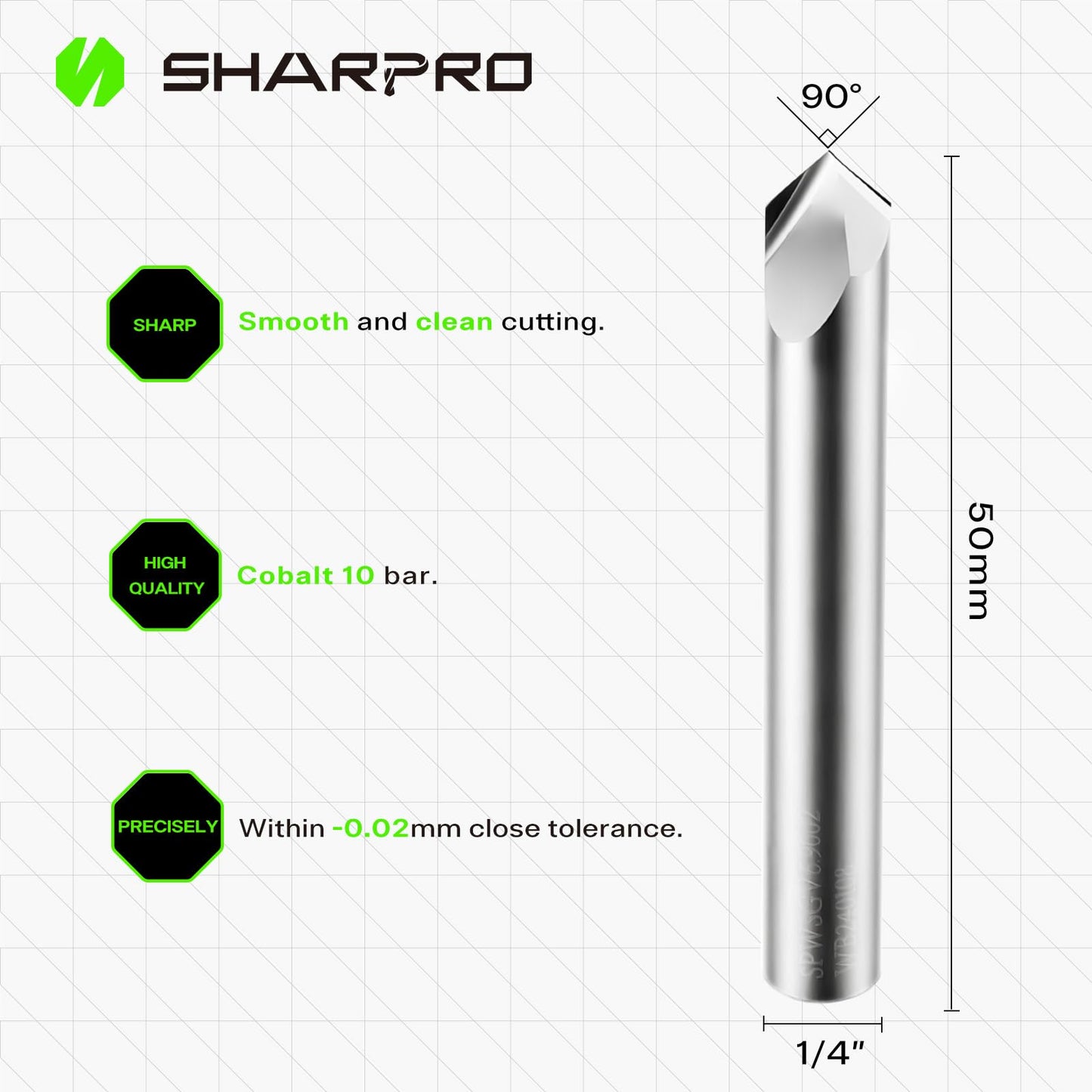 SHARPRO 90 Degree V-bit 1/4 Inch Shank Carbide Chamfer End Mill 2 Flute CNC V-Groove Router Bit for Engraving and Chamfering Lettering, Ideal for Wood, Plywood, MDF, PVC and Acrylic
