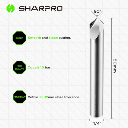 SHARPRO 90 Degree V-bit 1/4 Inch Shank Carbide Chamfer End Mill 2 Flute CNC V-Groove Router Bit for Engraving and Chamfering Lettering, Ideal for Wood, Plywood, MDF, PVC and Acrylic