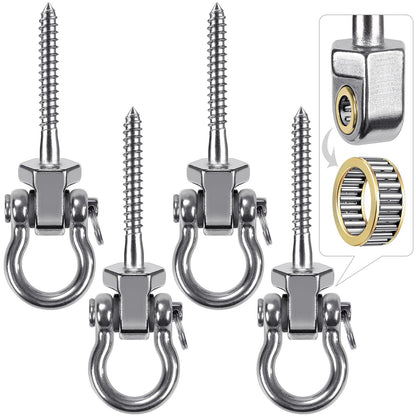 BeneLabel Heavy Duty Swing Hangers with Bearings - Set of 4 Stainless Steel 304 Screw Brackets for Hanging Chairs, Swings, Hammocks, Punching Bag - Indoor & Outdoor Use - 1500LB Capacity