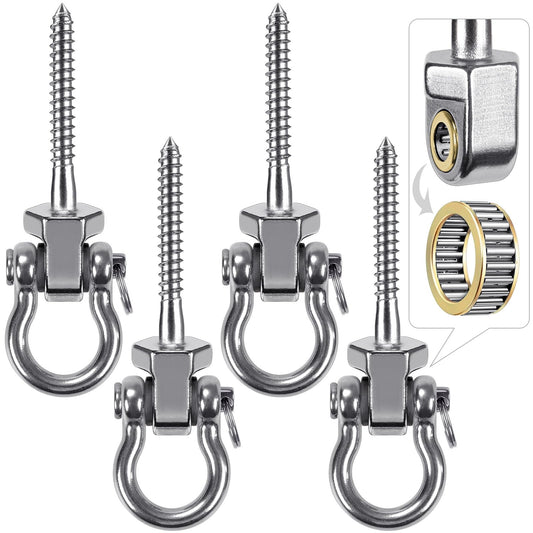 BeneLabel Heavy Duty Swing Hangers with Bearings - Set of 4 Stainless Steel 304 Screw Brackets for Hanging Chairs, Swings, Hammocks, Punching Bag - Indoor & Outdoor Use - 1500LB Capacity