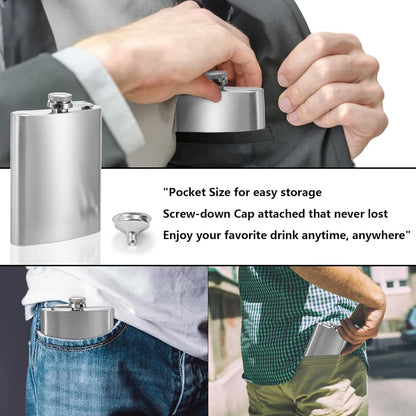 Tebery 8 oz Stainless Steel Hip Flask & Funnel Set, Set of 6