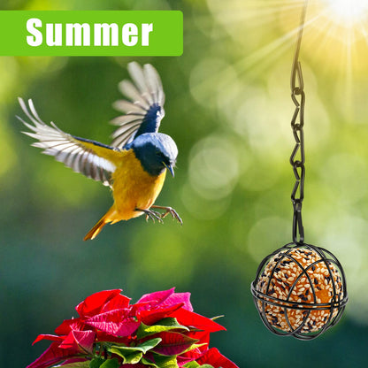 Abizarch 4 Pack Suet Ball Bird Feeder Set, Metal Bird Feeding Station Kit with Hanging Chain, Squirrel Proof Bird Feeders for Outside ，Hanging Hummingbird Feeders for Wild Birds Outdoor Garden