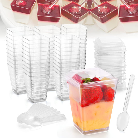 WEST STORY 50 Packs 5oz Clear Dessert Cups with Lids and Spoons, Single Serving Parfait Cups with Lids for Party Appertizer, Finger Food, Pudding, Yogurt, Parfait, Mousse