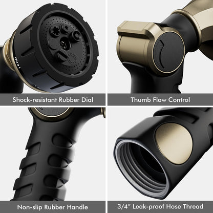 RESTMO Garden Hose Nozzle, Heavy Duty Metal Water Hose Sprayer with 7 Watering Patterns, Thumb Control | On Off Valve, High Pressure Nozzle Sprayer for Watering Plants, Car & Pet Washing, Bronze