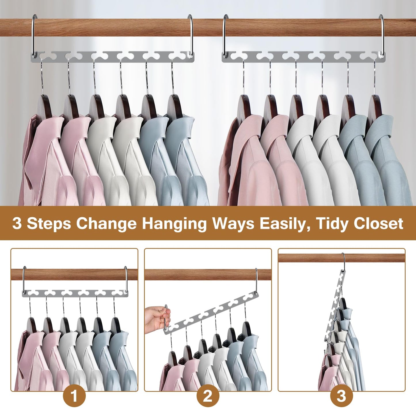 Sindax Space Saving Hangers for Closet Organizer - Sturdy Metal Hangers for Wardrobe Storage Organize, Clothes Hanger Space Saving Collapsible - 8 Pack