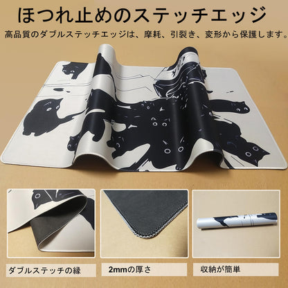 Uniqcasa Gaming Mouse Pad XXL Extended Anime Mouse Pad 31.5x15.7inch, Large Cute Kawaii Big Computer Mouse Mat Desk Pad with Non-Slip Rubber Base and Stitched Edge for Home Office-Black Ink Cat