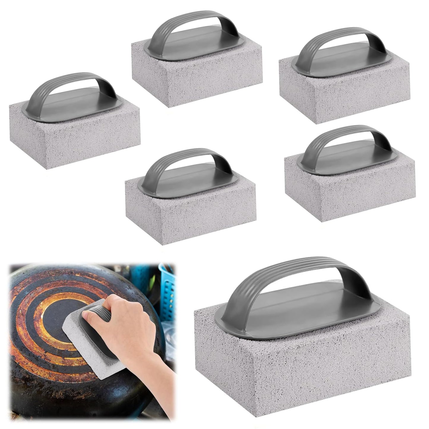 Asphodelia 6PCS Pumice Stone for Cleaning Oven, Grill Brick with Handle, BBQ Griddle Cleaner for Blackstone, Easy to Use BBQ Grill Cleaner, Heavy Duty Flat Top Grill Cleaner, Stove Top Cleaner
