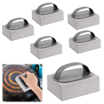 Asphodelia 6PCS Pumice Stone for Cleaning Oven, Grill Brick with Handle, BBQ Griddle Cleaner for Blackstone, Easy to Use BBQ Grill Cleaner, Heavy Duty Flat Top Grill Cleaner, Stove Top Cleaner