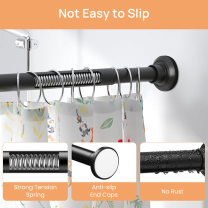 upsimples Matte Black Shower Curtain Rod No Drilling 30 to 76 Inches, 1 Inch Adjustable Spring Stainless Steel Tension Shower Rod No Drill Curtain Pole for Bathroom, Closet, Window