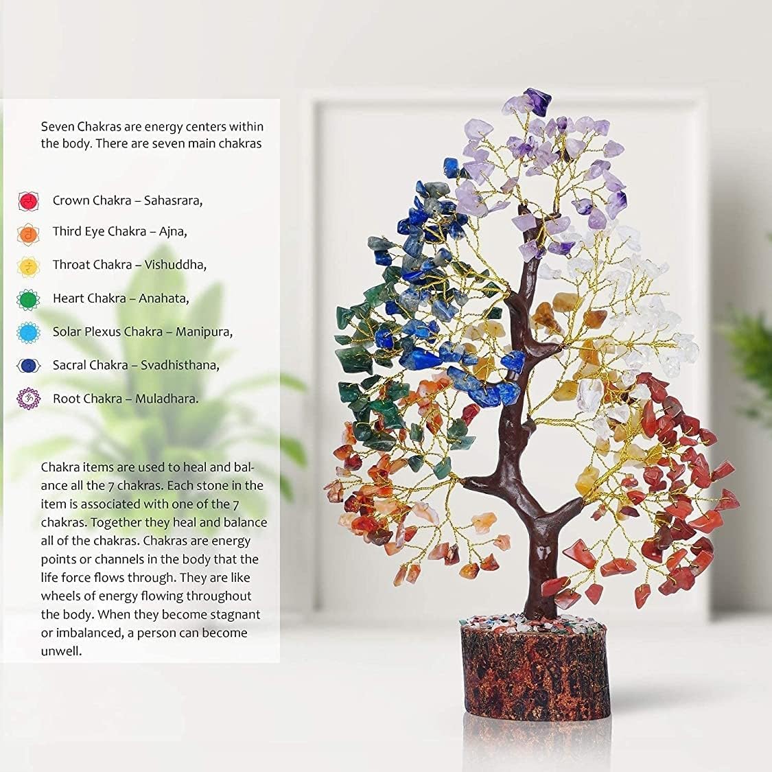 Chakra Tree of Life - Crystal Tree for Positive Energy - Seven Chakra Tree - 7 Chakra Tree, Money Tree, Feng Shui Decor, Chakra Stones, Crystals and Healing Stones, Premium Meditation Accessories