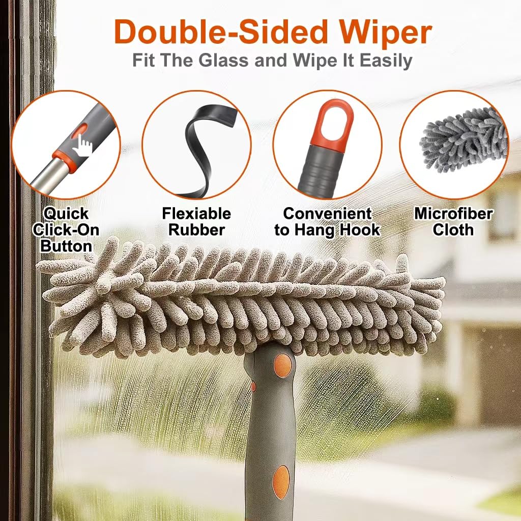 Window Cleaning Tools Window Squeegee: with Extendable Pole 72 Inch - Microfiber Scrubber - for Indoor & Outdoor Glass, Car,High Windows