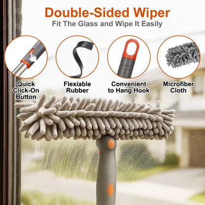 Window Cleaning Tools Window Squeegee: with Extendable Pole 72 Inch - Microfiber Scrubber - for Indoor & Outdoor Glass, Car,High Windows