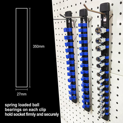 Socket Organizer Set, Metric SAE Socket Holders with Spring Ball Bearings Fits 1/4", 3/8", 1/2" Drive Sockets, Secure Holding Portable Socket Retention Home Workshop Tool Storage Organizer, 9 PCS