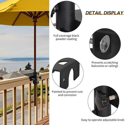 Shoyisenka Patio Umbrella Holder, Heavy Duty Parasol Holder, Square Clampable Adjustable Patio Umbrella Base Mount Fixed Clip for Beach, Courtyard Balcony, Deck Bleachers, Boats