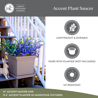 The HC Companies Accent Square Plant Saucer - Durable Plastic Trays For Plants - Stylish Square Tray For Water Drainage - UV Resistant Planter Saucer For Indoor And Outdoor Use (14”, White, Pack of 2)