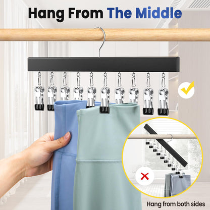 Damita Pants Hangers Legging Organizer for Closet 4 Pack with Clips Holds 20 Leggings, Multi Hangers Space Saving Storage Bedroom Organization for Jeans, Yoga Pants, Skirts & More, 360° Swivel Hook