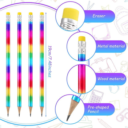 96 Pieces Rainbow Color Pencils Colorful Wood Pencils Rainbow Pencils Bright Tie Dye Round Pencils with Eraser Top Pencil Fun Pencil for Home Office School Classroom Rainbow Party Favors