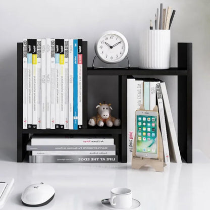 PowerKing Wood Desktop Organizer, Adjustable Desktop Bookshelf Display Shelf Rack for Home Office Desktop Storage Supplies Organization (Black)