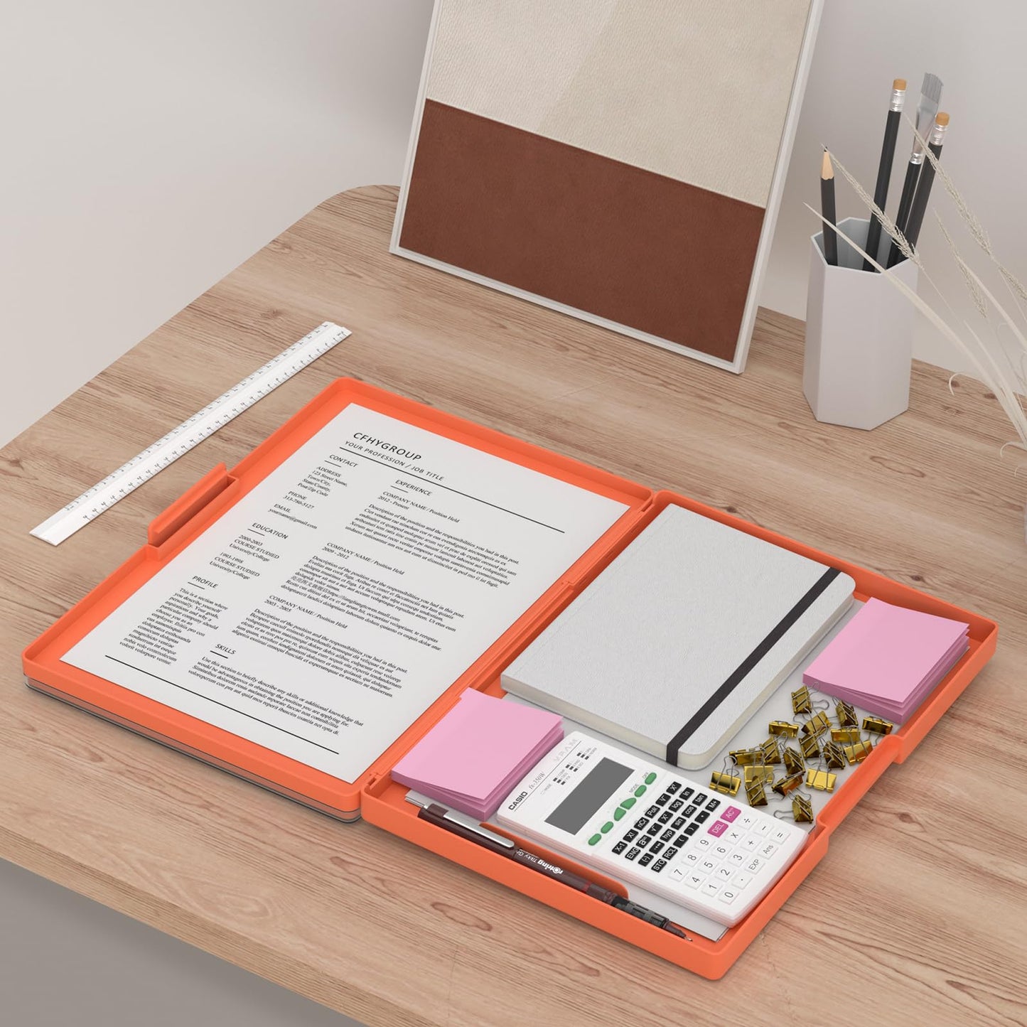 Rimilak Plastic Clipboard with Storage, Side Opening Clip Boards with 2 Storage Case, High Capacity Nursing Clipboards with Heavy Duty Clips for Work School Office Supplies, Orange