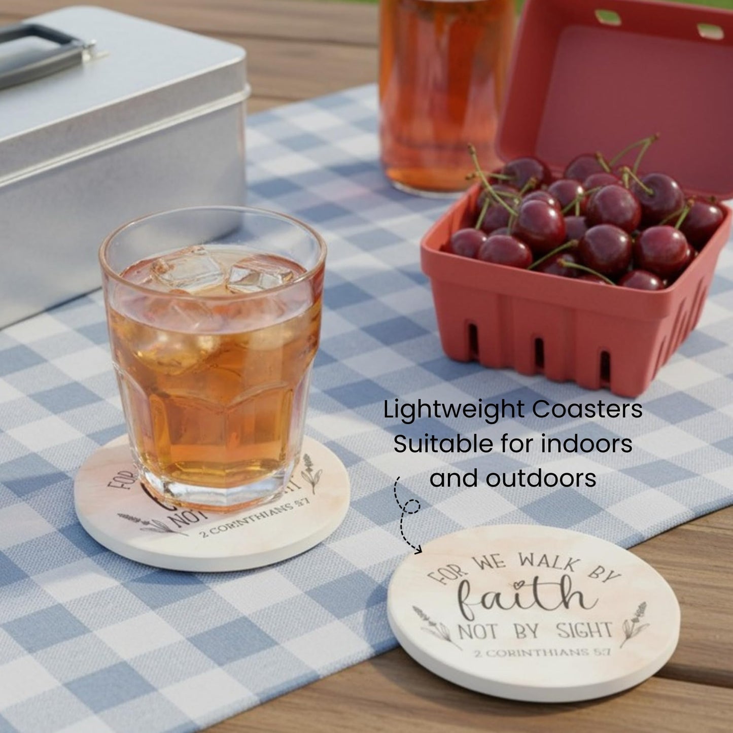 Absorbent Coasters Set of 6 with Holder – Drink Coasters for Coffee Table Decor, Bar Decor, and Home Use – Ceramic Stone Coasters for Drinks, Water-Absorbing Round Coaster Set (Blessed)