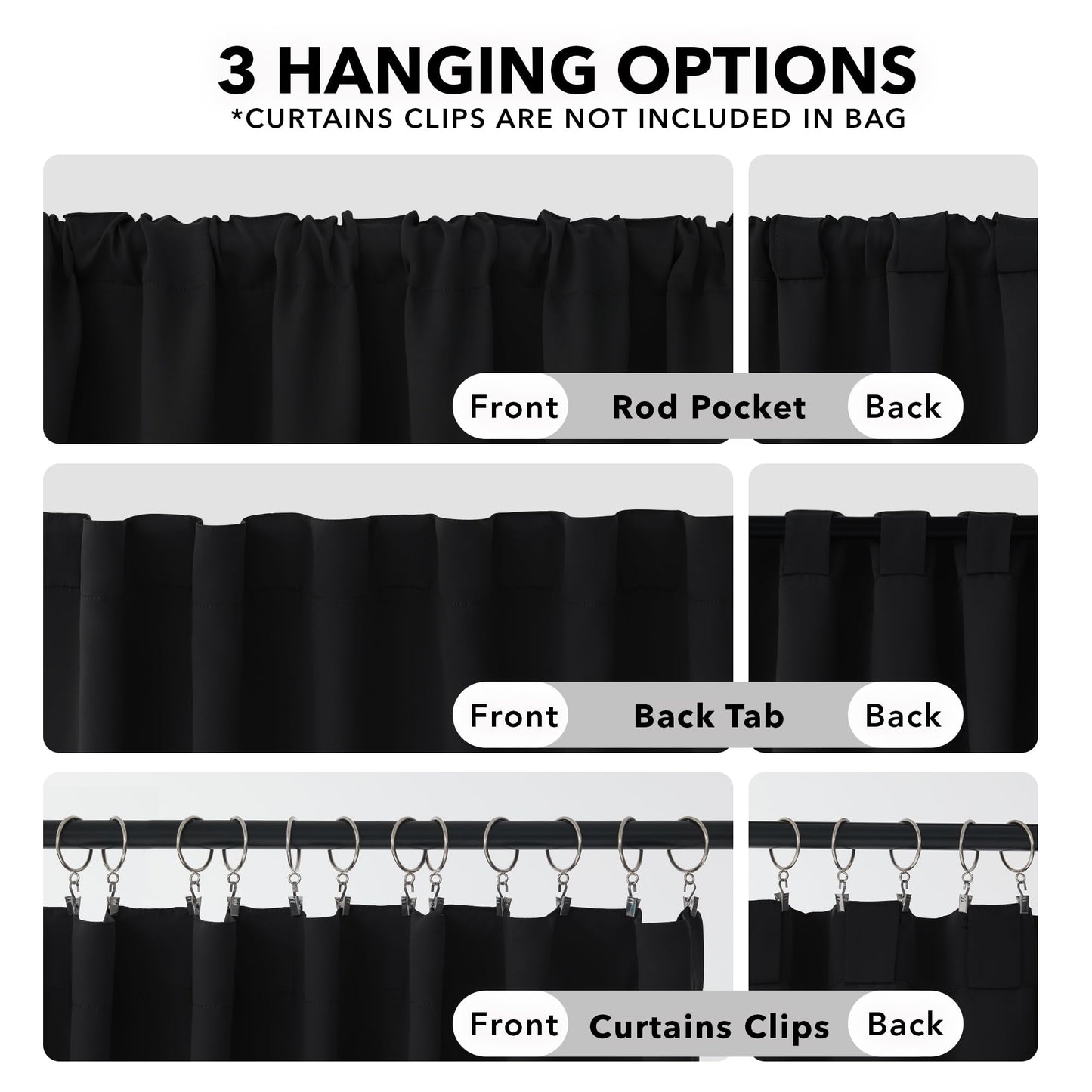 Deconovo Blackout Curtains 84 Inch Long 2 Panels, Back Tab and Rod Pocket Thermal Black Out Curtains, Window Curtains for Living Room, Black, 52Wx84L