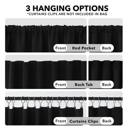Deconovo Blackout Curtains 84 Inch Long 2 Panels, Back Tab and Rod Pocket Thermal Black Out Curtains, Window Curtains for Living Room, Black, 52Wx84L