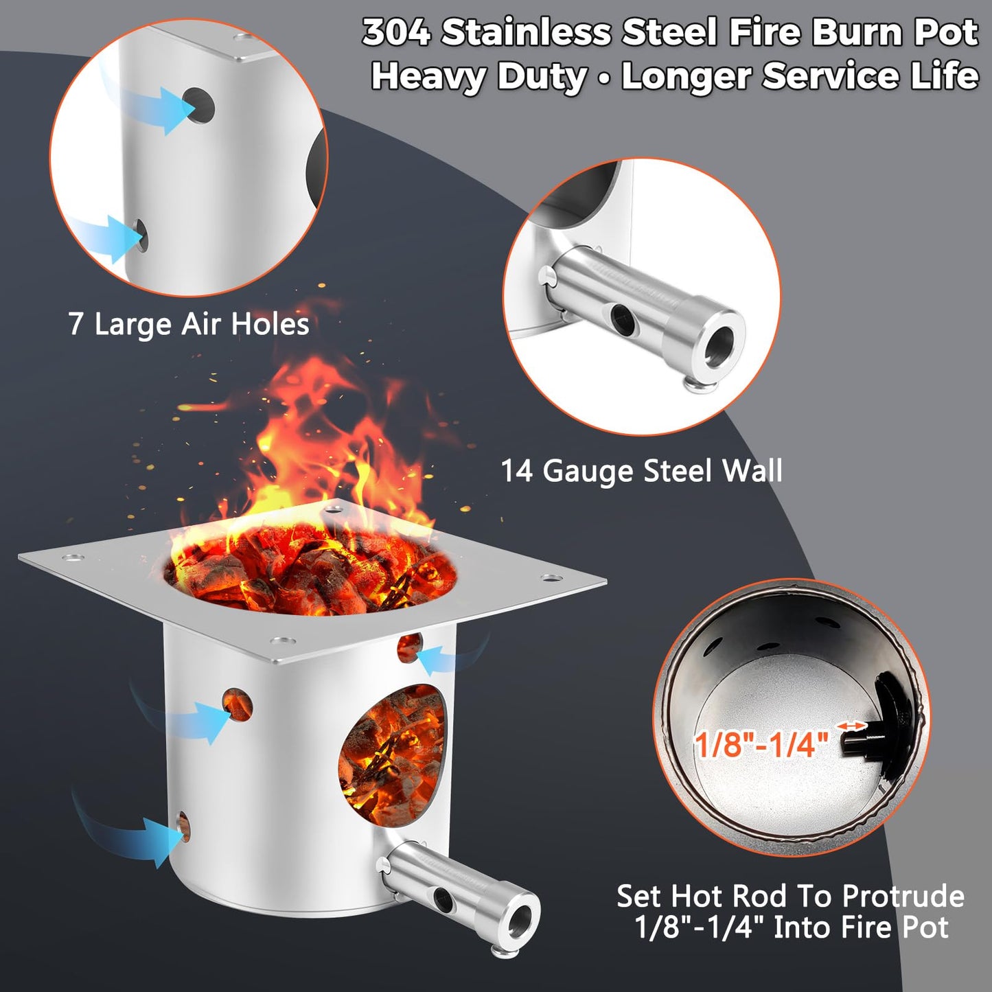 304 Stainless Steel Fire Burn Pot Replacement Parts for Traeger, Pit Boss Pellet Grills, Pellet Grill Replacement Parts for Traeger Pro 22/34, Camp Chef, Z Grills, Fire Pot with Ash Remover & Screws