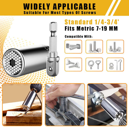 Valentines Day Gift for Him Gifts for Men Super Universal Socket Tools Valentines Father Day Dad Gifts Socket Set with Power Drill Adapter (7-19 MM) Dad Cool Gadgets for Men