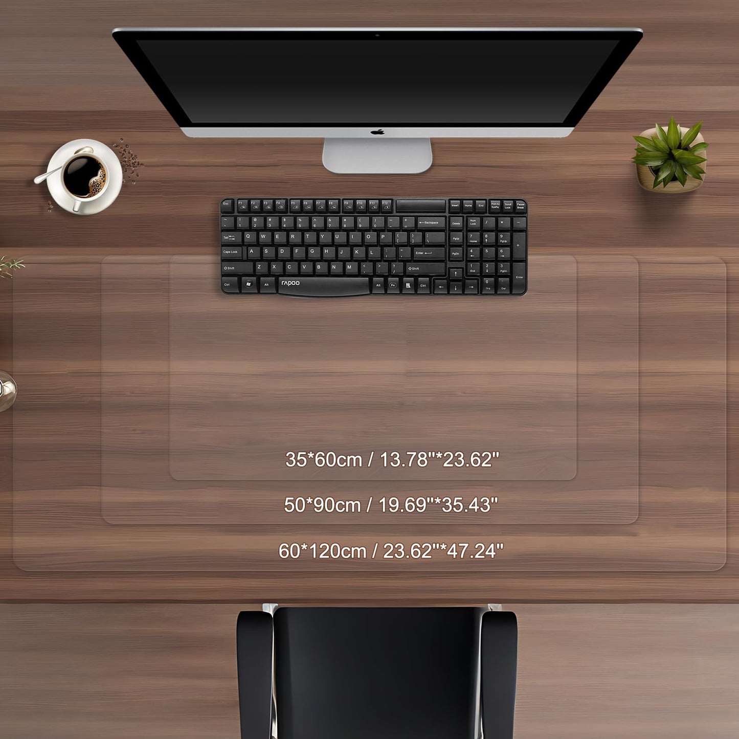 BLESWIN Clear Desk Mat, Transparent Writing Desk Mat, Durable Waterproof Multi-Functional Table Protector with Non-Slip Adhesive, 16.93 x 35.43 Inches, Suitable for Home and Office