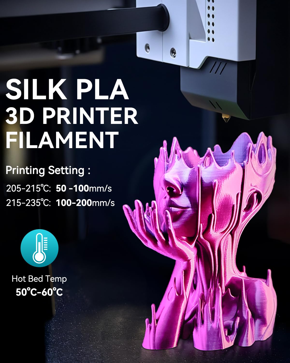 SUNLU Silk PLA 3D Printer Filament, Shiny Silk PLA Filament 1.75mm ±0.02mm, Silky Smooth Finish & Tangle-Free, Reusable Spool Fits Most FDM 3D Printers, 1KG PLA Silk Single Color (Sliver)