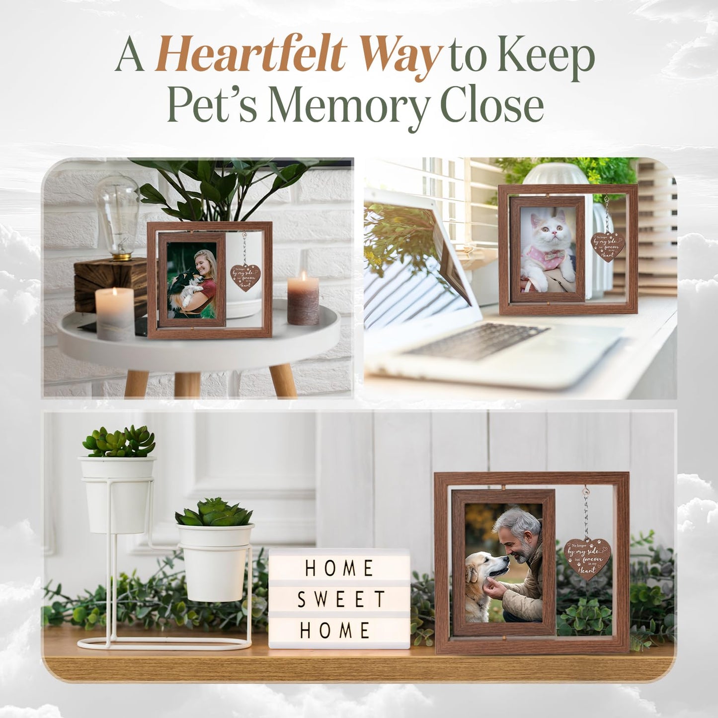 X-partner 4×6 Pet Memorial Photo Frame – Keepsake Remembrance Sympathy Gift for Loss of Dog or Cat – No Longer By My Side But Forever In My Heart – Loving Memory Picture Frame for Pets