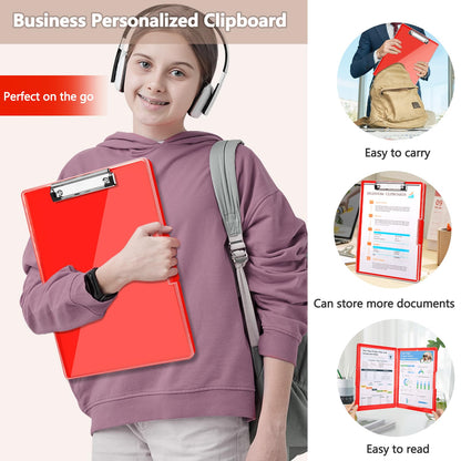 SFLHHDM Clipboard with Storage,Heavy Duty Clip Boards 8.5x11 with 2 Storage Case,Clear Visible Top Panel Storage Clip Board,Side Opening Board,Nursing Clipboards Folder Case for Office-Red