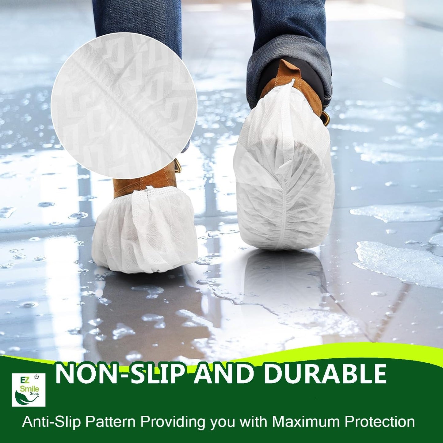 EZ Shoe Covers Disposable Non-Slip, 100Pcs/Pack(50 Pairs) Disposable Boot Cover for Indoors - Outdoors Recyclable Covers Fits Most Shoes (White)