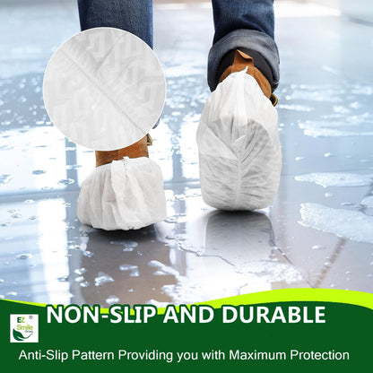 EZ Shoe Covers Disposable Non-Slip, 100Pcs/Pack(50 Pairs) Disposable Boot Cover for Indoors - Outdoors Recyclable Covers Fits Most Shoes (White)