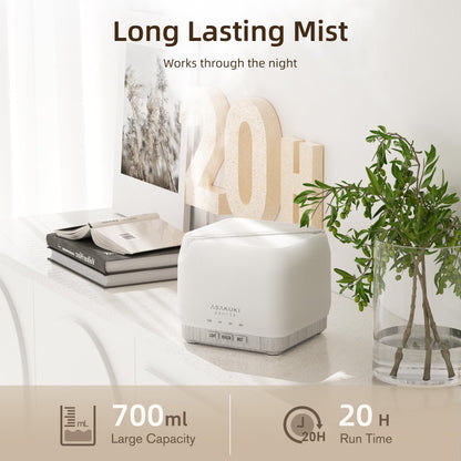 ASAKUKI 700 ml Essential Oil Diffuser, Multifunctional Ultrasonic Aromatherapy Fragrant Oil Vaporizer Humidifier with Timer, Auto-Off Safety Switch, and 7 LED Light Colors (White Wood)