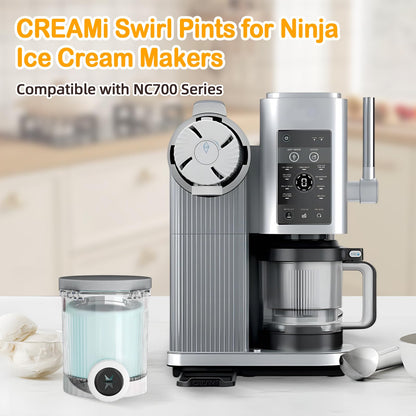 2 Pack Ice Cream Pints and Lids Compatible with Ninja Creami NC701C NC700 Series Swirl Ice Cream & Soft Serve Makers, 16oz Container with 4Pcs Replacement Swirl Nozzles - BPA Free, Dishwasher Safe