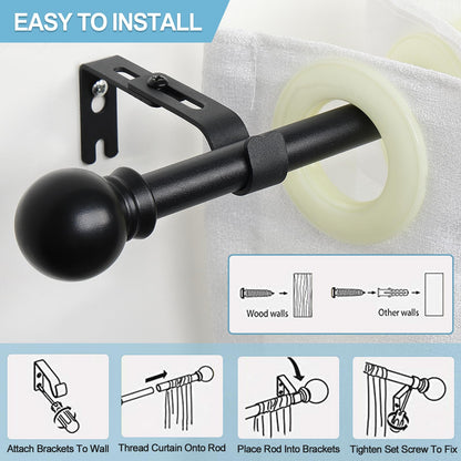 2 Pack Curtain Rods for Windows 28 to 48 Inch, 5/8 Inch Small Matte Black Curtain Rod For Bathroom, Living room, Kitchen(size：28-52 Inch)