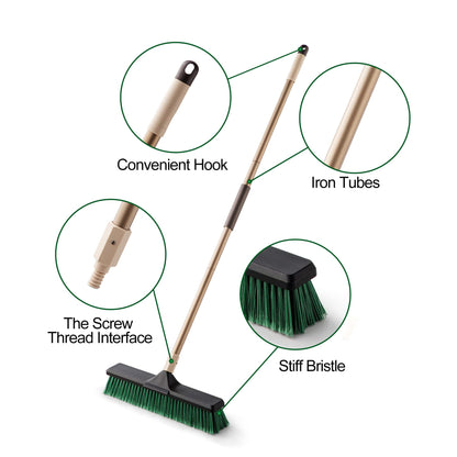 Eyliden 18" Wide Push Broom with 66" Long Handle, Heavy-Duty Professional Outdoor Indoor Brooms with Stiff Bristles, Garage Broom for Sidewalk Driveway Yard Patio Decks Bathroom Cleaning