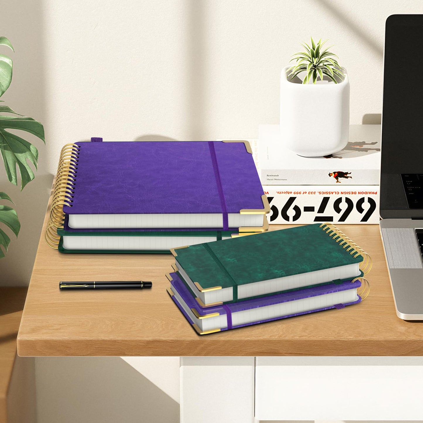 A5 Top Spiral Notebook, Large Leather Hardcover Top Bound Steno Pads, 240 Pages 100 gsm Thick Lined Paper Left Handed Notebook Journal for Work, School, Meeting Writing - Green, 5.9" x 8.5"