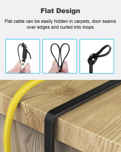 Yauhody 15ft CAT6 Ethernet Cable Black, High Speed Solid Flat CAT6 Gigabit Internet Network LAN Patch Cords, Bare Copper Snagless RJ45 Connector for Modem, Router, Computer (15ft 6Pack, Black)