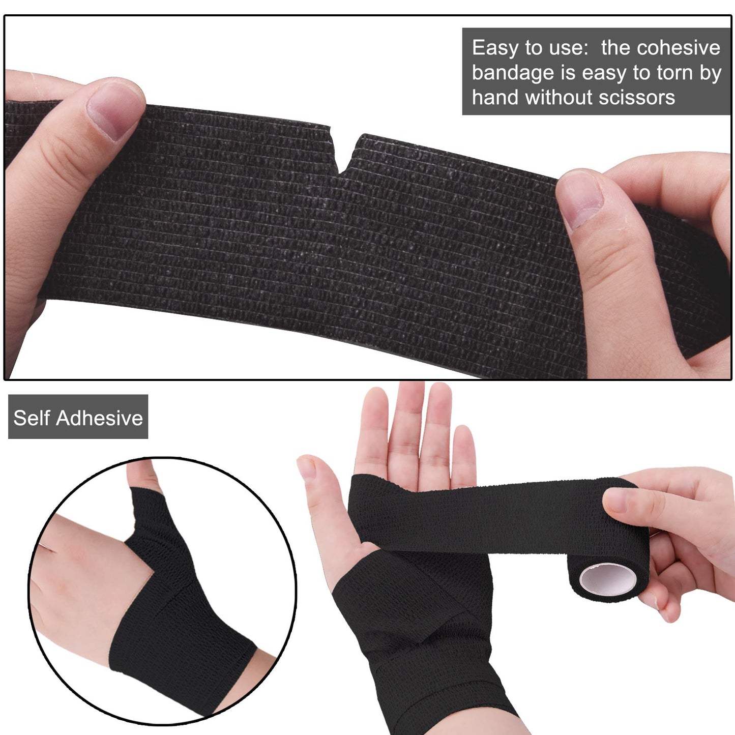 BQTQ 30 Rolls Self Adherent Cohesive Wrap Bandage 2” x 5 Yards Breathable Athletic Tape Stretch Wrap Roll Sports wrap Tape Adhesive for Wrist Ankle Swelling Sprains(Black Color)