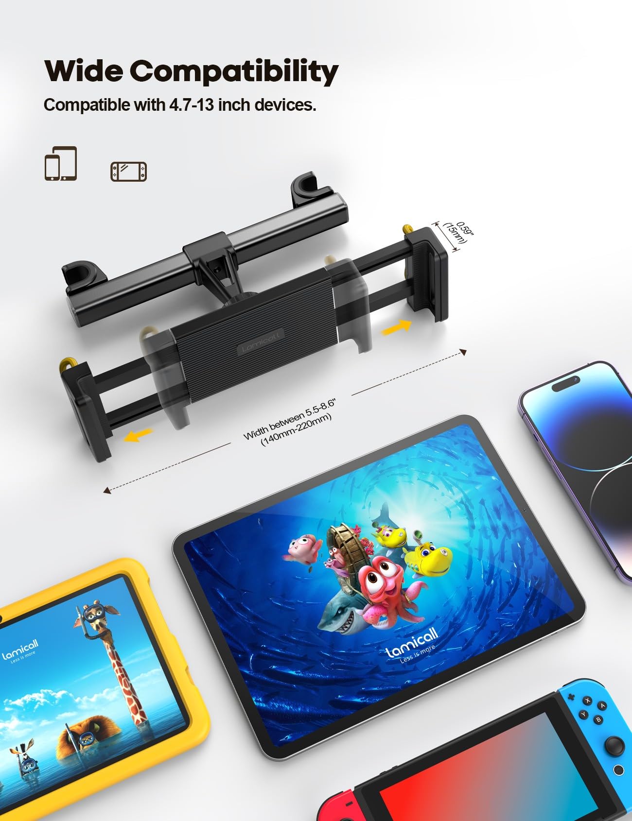Car Tablet Holder, Headrest Tablet Mount - Lamicall Universal 360 Rotating Car Seat Stand Cradle for All 4.7"-13" Tablet, iPad Pro 10.5, 12.9, iPad Air Mini, Switch, Samsung Tab, Accessories, Mom Gift