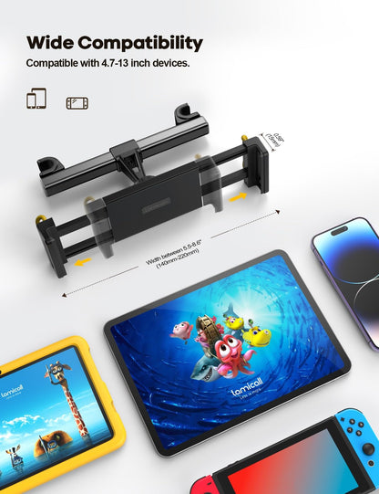 Car Tablet Holder, Headrest Tablet Mount - Lamicall Universal 360 Rotating Car Seat Stand Cradle for All 4.7"-13" Tablet, iPad Pro 10.5, 12.9, iPad Air Mini, Switch, Samsung Tab, Accessories, Mom Gift