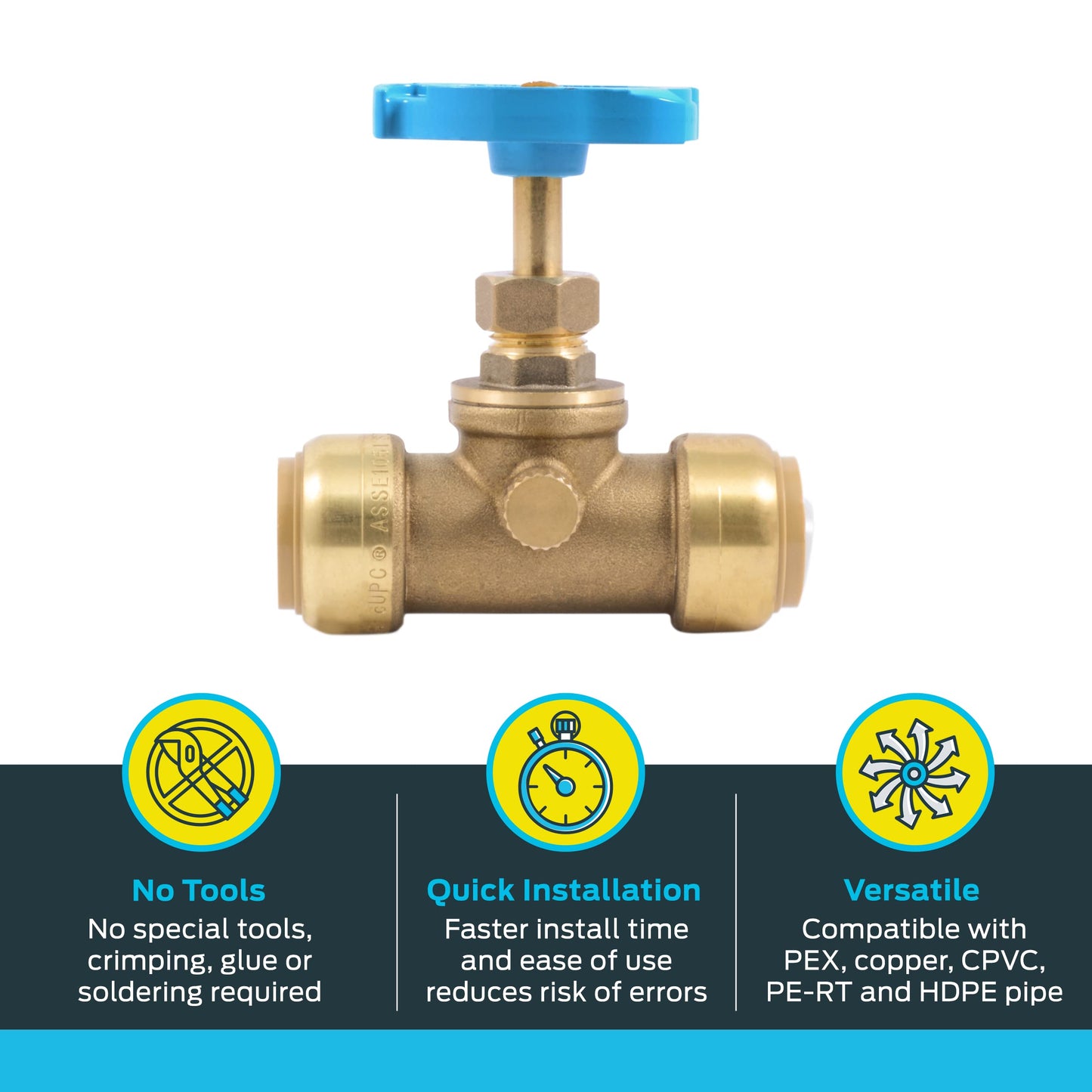 Sharkbite 24635LFA Stop Valve Drain, 3/4 Inch x 3/4 inch, Water Valve Shut Off, Push-to-Connect, PEX, Copper, CPVC, PE-RT