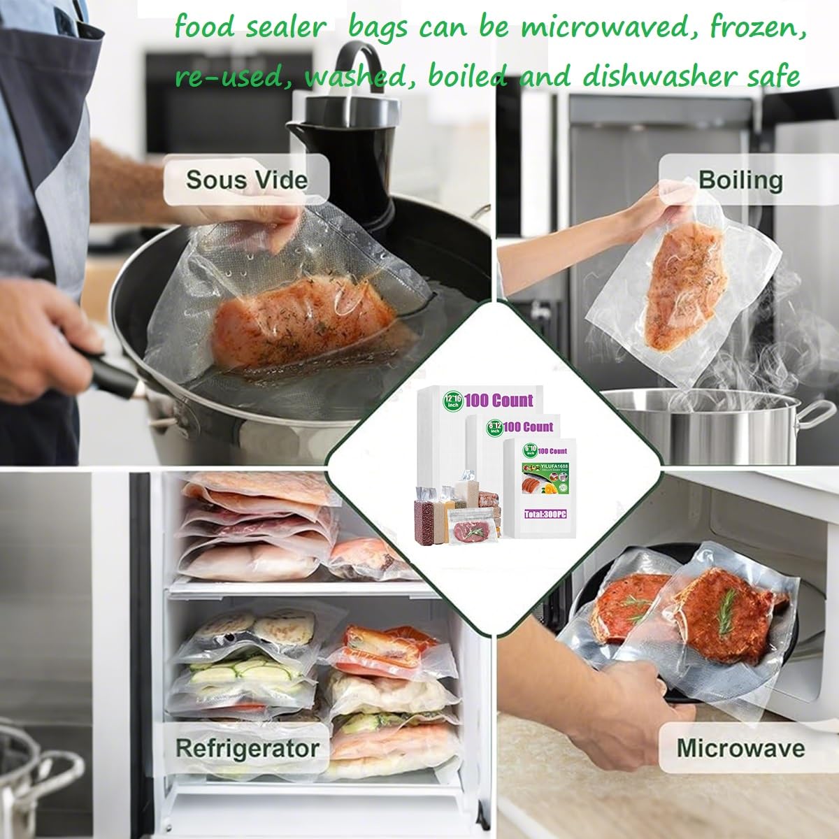 Vacuum Sealer Bags for Food 100 Pack - 10"x12" Precut Freezer Bags | BPA-Free Heavy Duty for Sous Vide, Meal Prep & Compression Storage | Sacs d'étanchéité sous vide