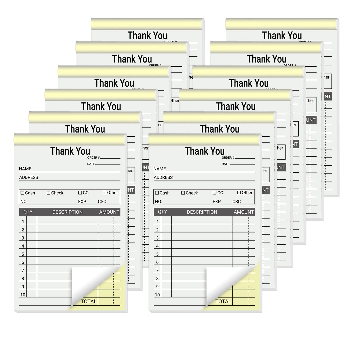 suituts 12 Pack Thank You Receipt Book, 3.5 x 5.5 Inch, Duplicate Invoice Book, 2 Part Carbonless Sale Order form, Sale Receipt form for Small Business, 50 Sets Each Pad, Total 600 Sets